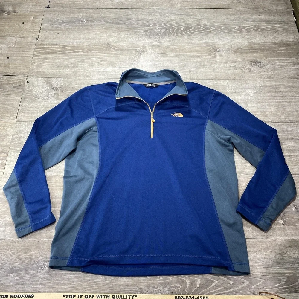 The North Face Pullover Mens XL Blue Gray Quarter Zip Fleece Outdoor‎ Hiking